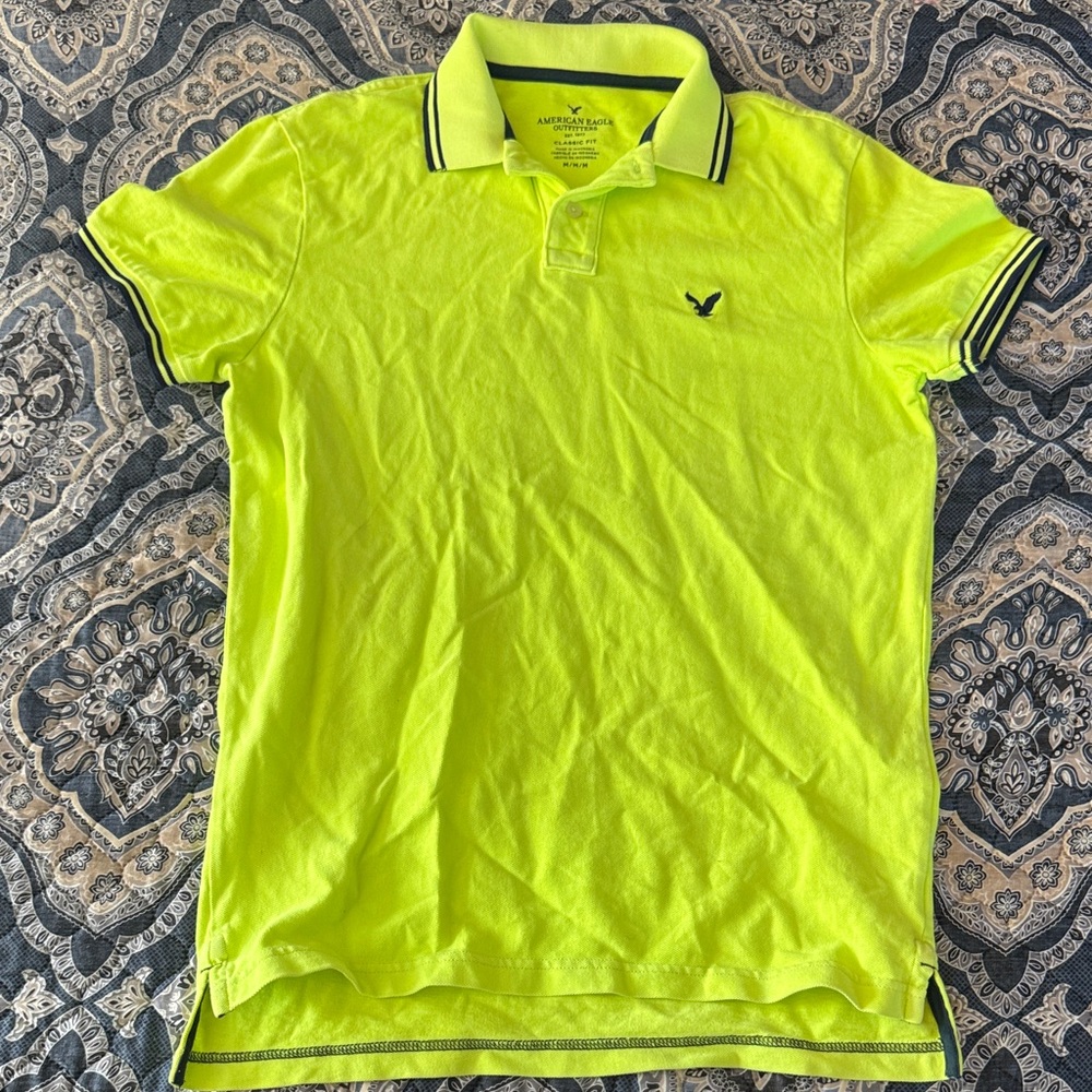 American Eagle Outfitters Men's Bright Yellow Polo Shirt